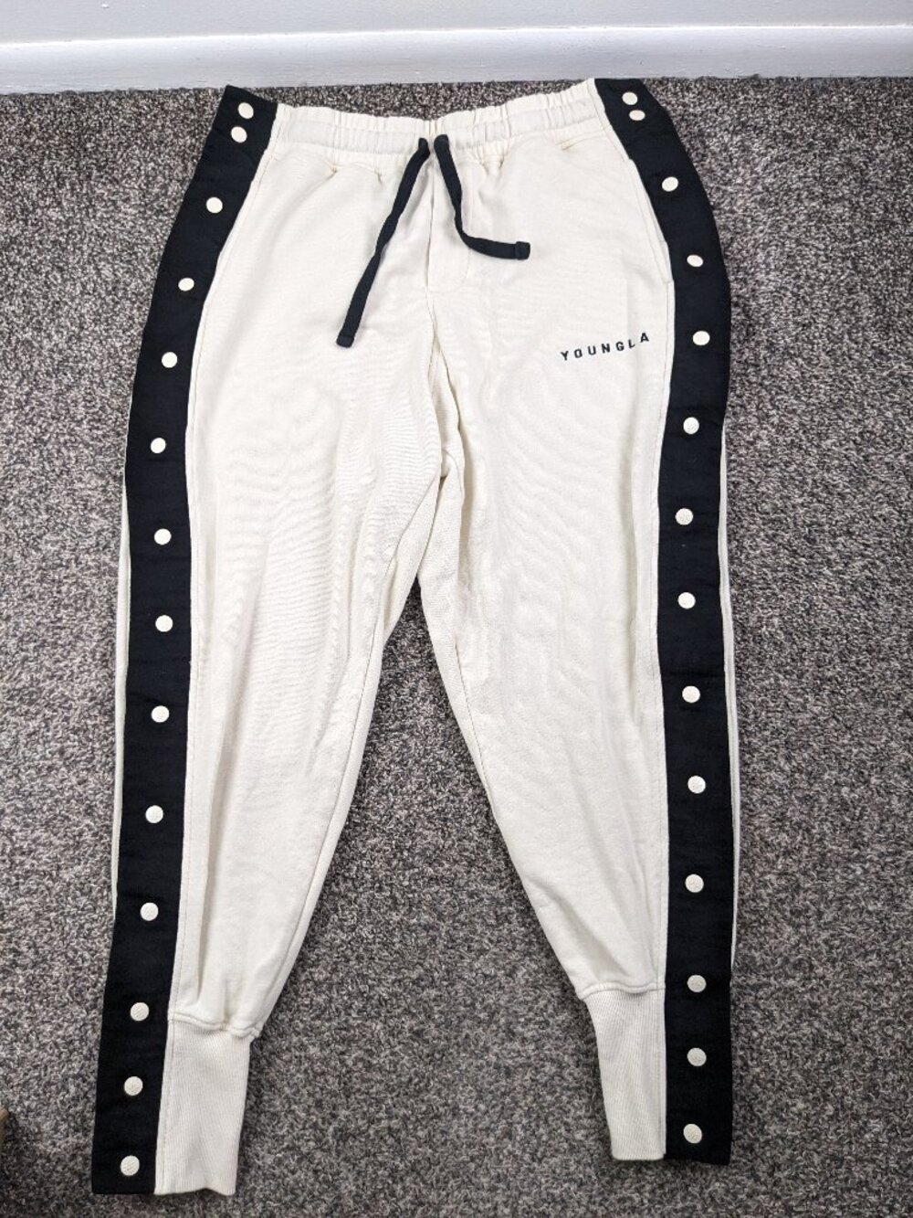 YoungLA Joggers French Terry Tearaway Track Pants Off White Ivory Mens Large